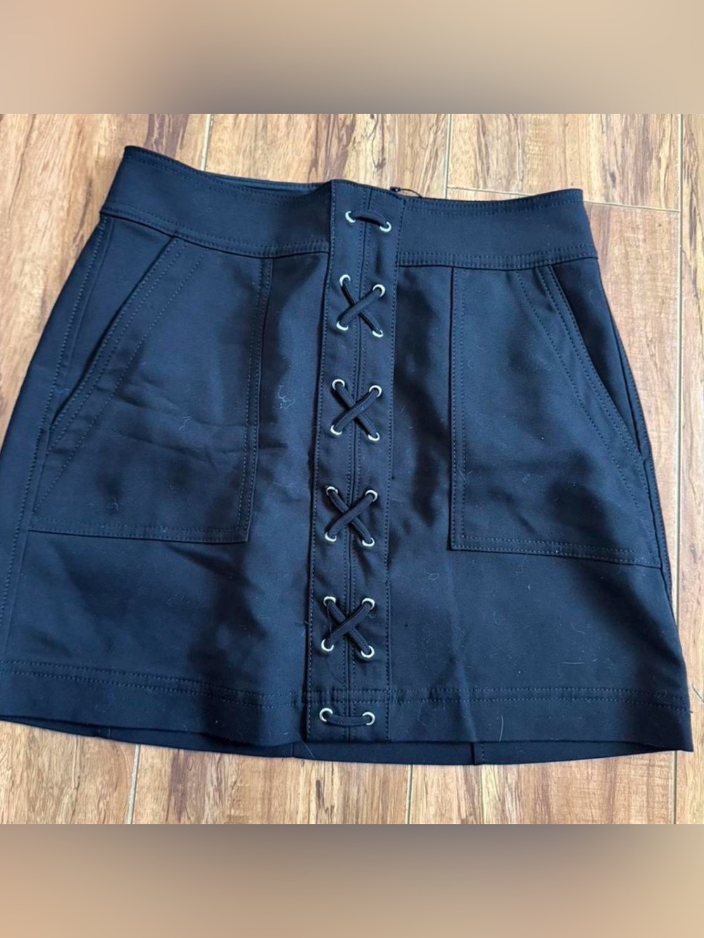 Express Black Lace-Up Pocket Mini Skirt